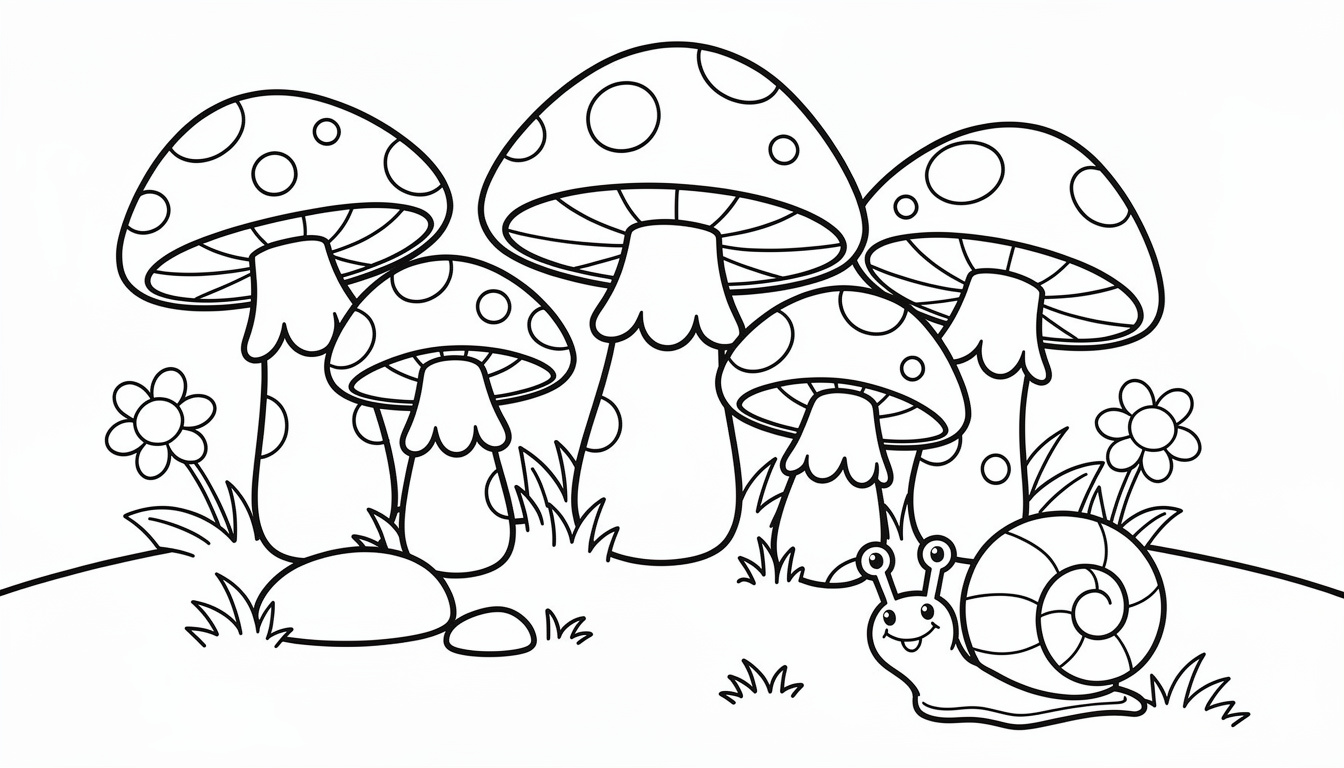 キノコ園塗り絵ページ - 無料PDFダウンロード | Colorazen