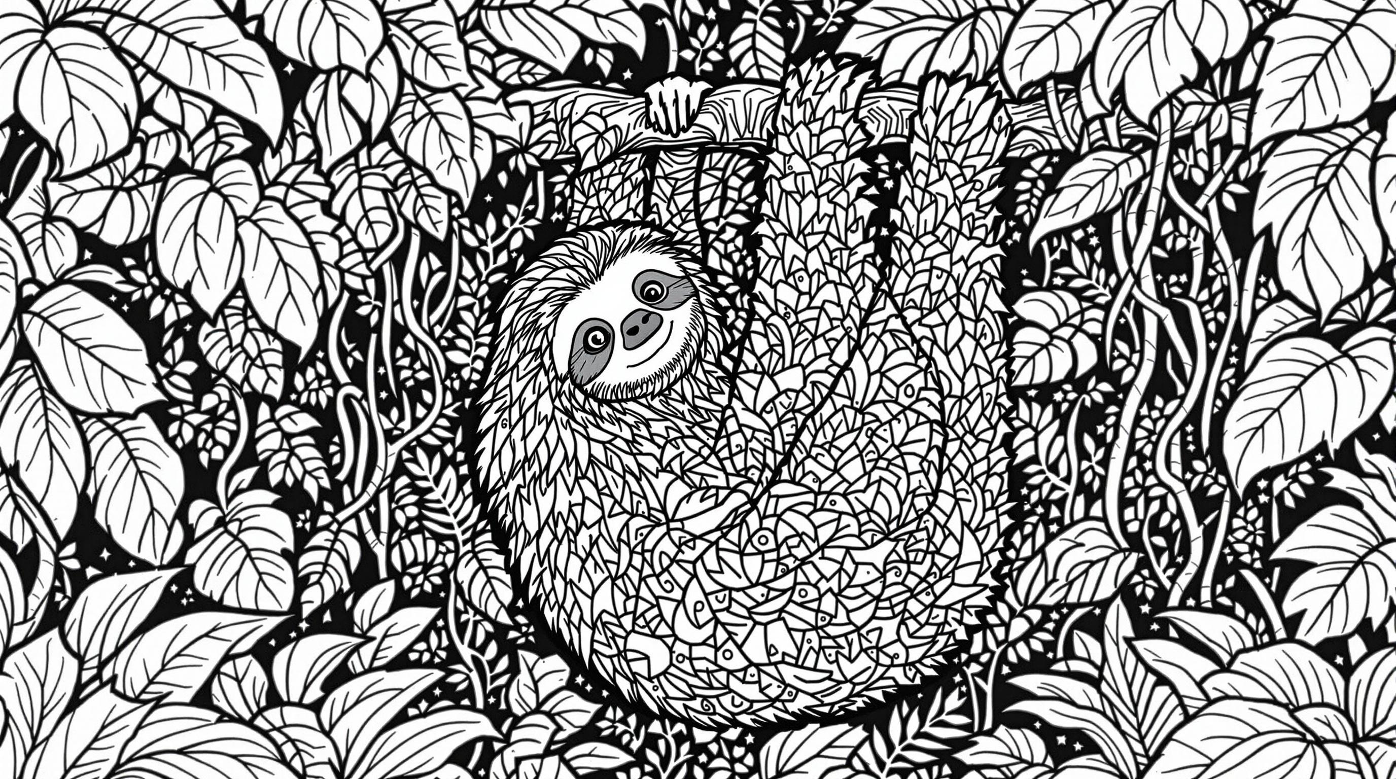 Zentangle Sloth in Rainforest Coloring Page | Free PDF | Colorazen