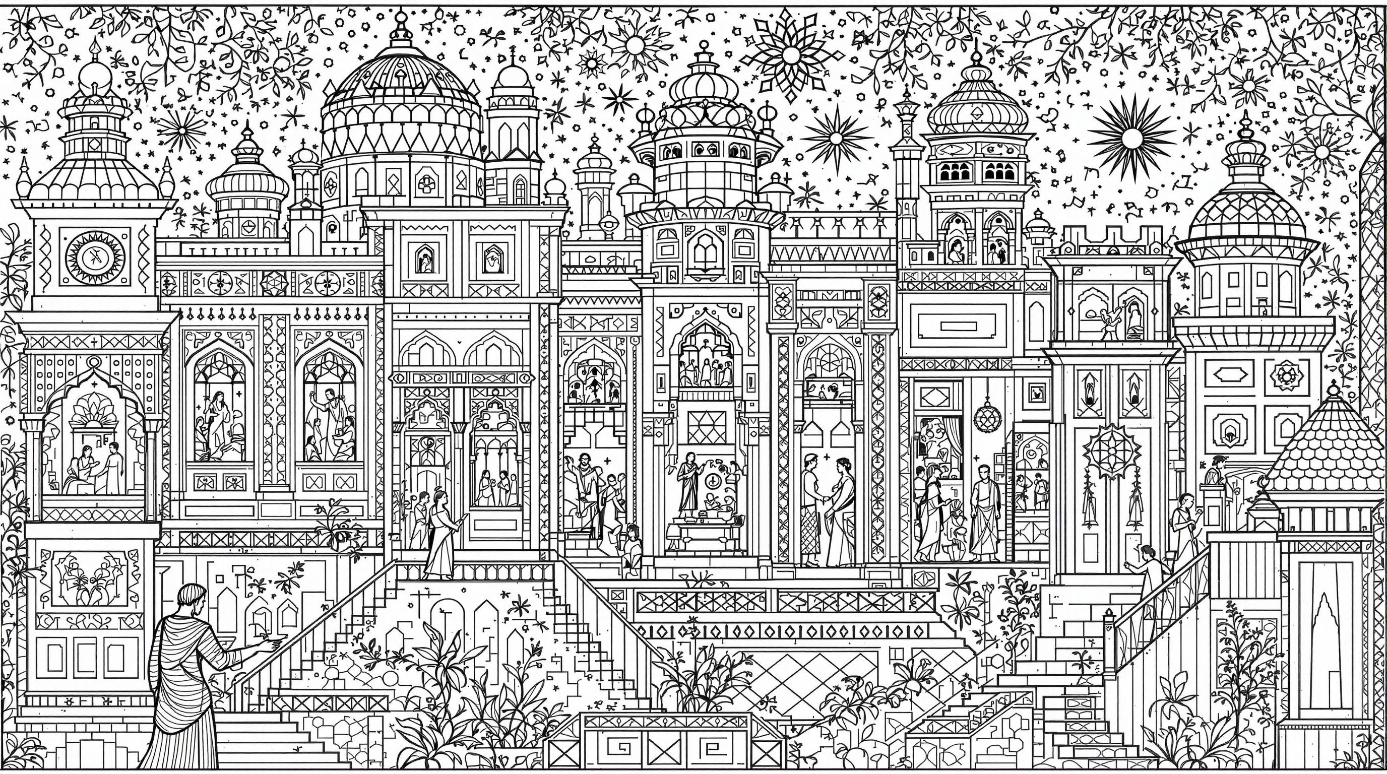 Islamic Miniature Art Coloring Page | Complex Adult Coloring Sheet