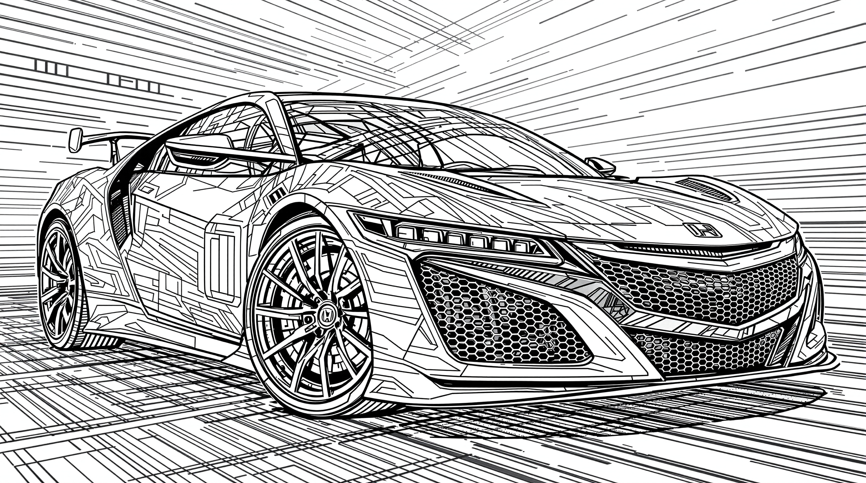 ホンダNSXスポーツカー塗り絵 - 大人の塗り絵 | 無料PDF | Colorazen