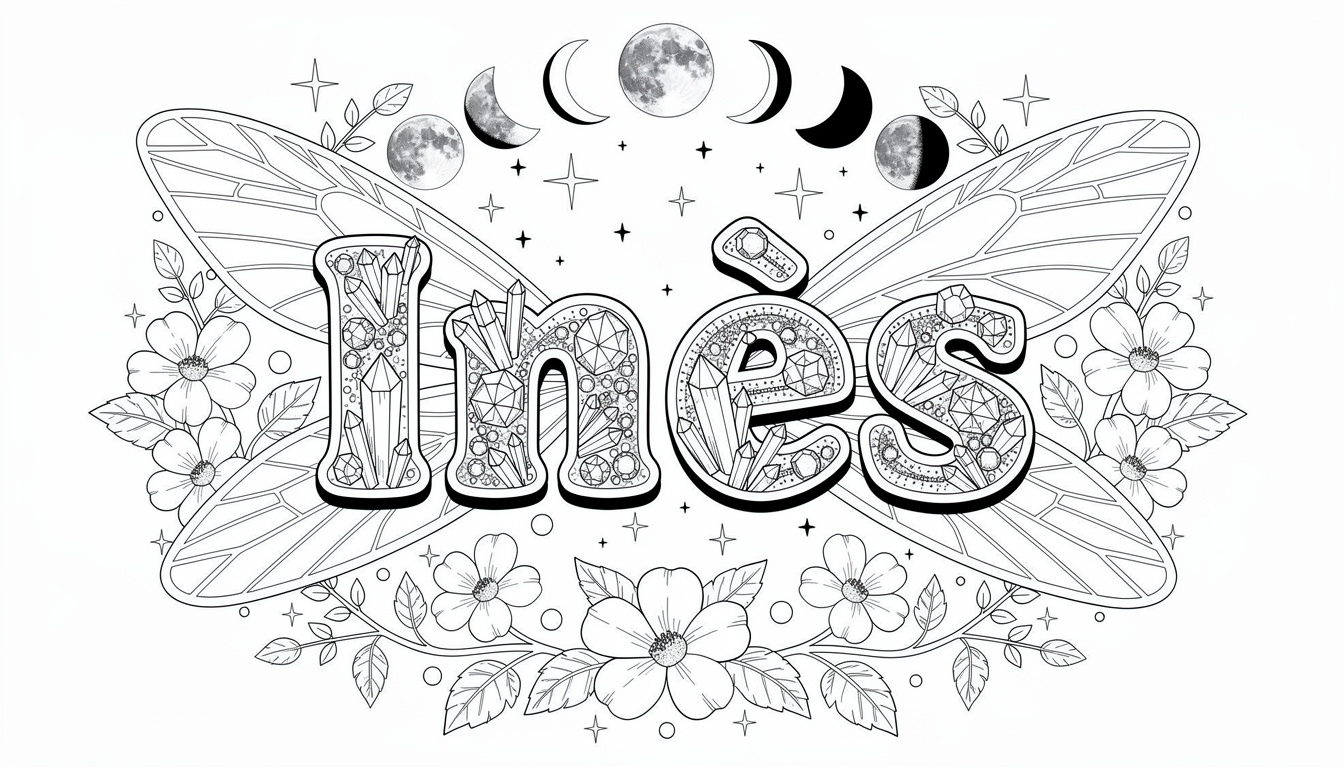Is Ines A Name Inès Name Ausmalbild mit Flügeln | Kostenloses PDF | Colorazen