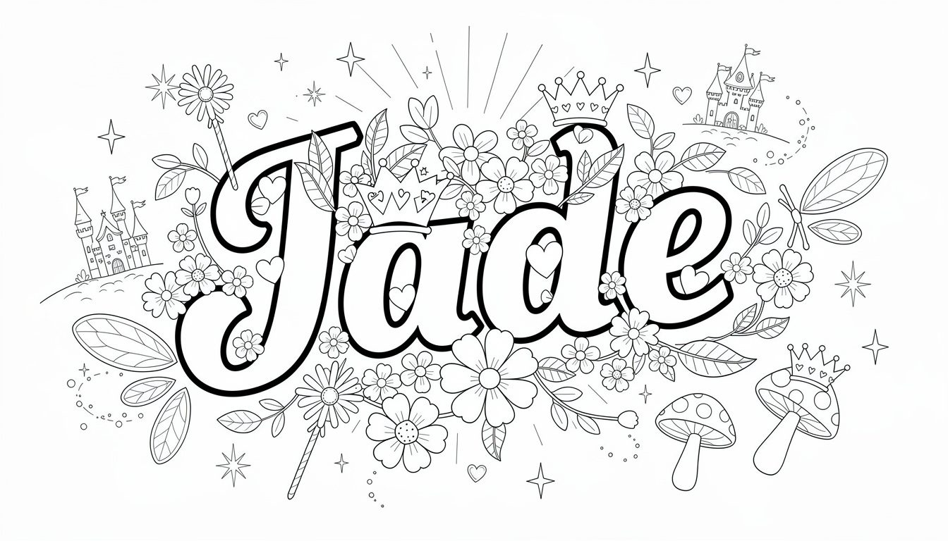 Jade Name Coloring Page with Flowers & Crowns | Free PDF | Colorazen