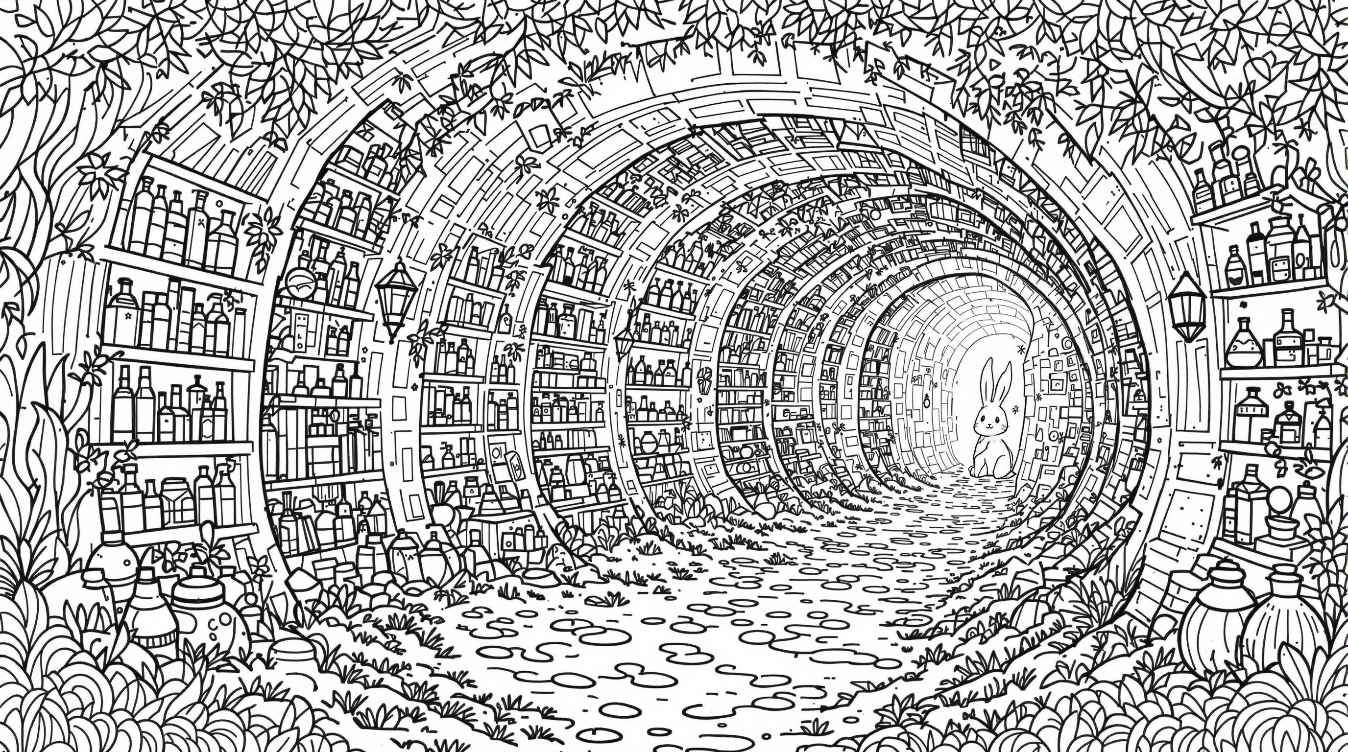 Magical Rabbit Hole Portal Coloring Page | Fantasy Adult Coloring Sheet ...