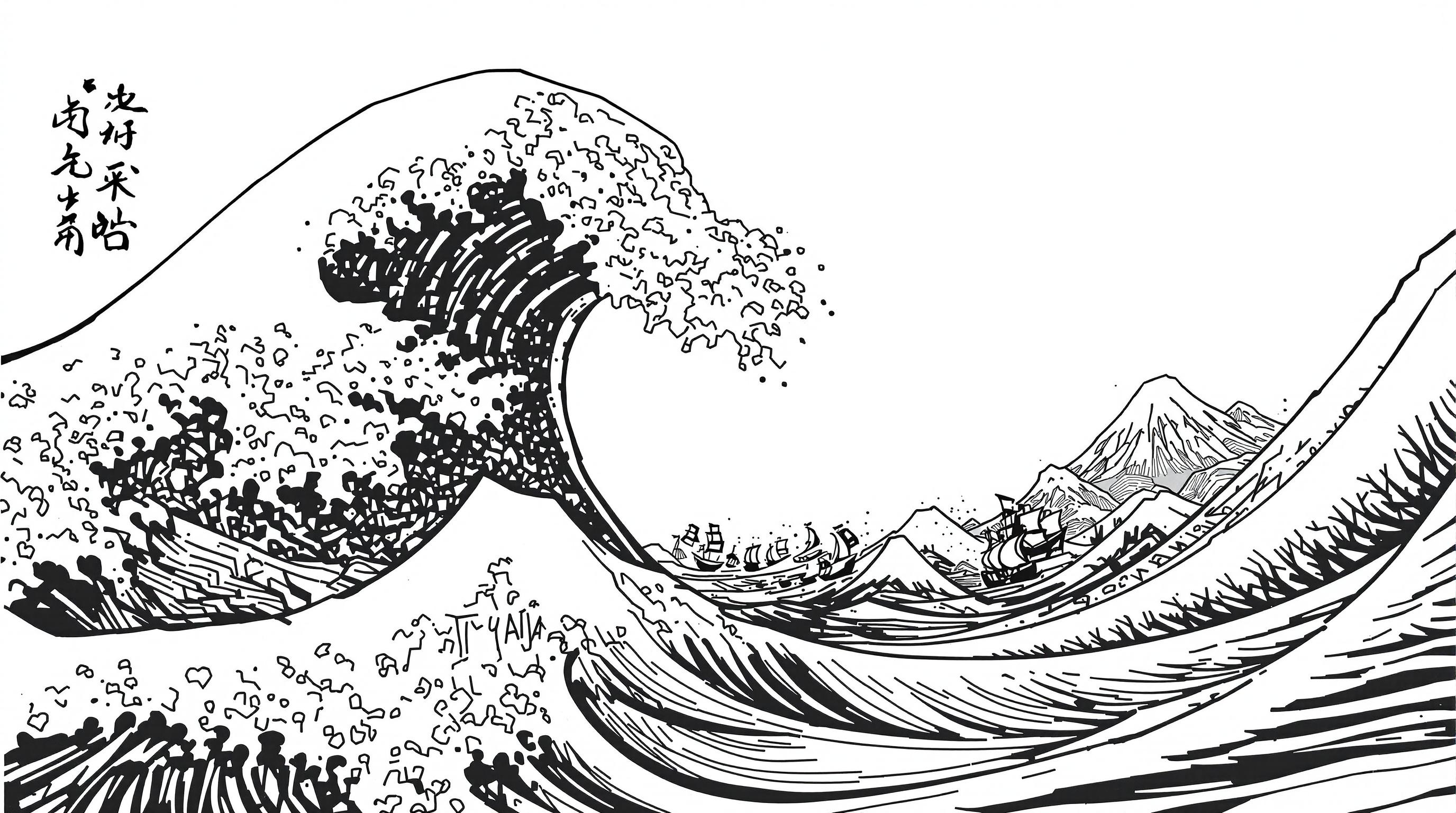 The Great Wave off Kanagawa Adult Coloring Page - Hokusai