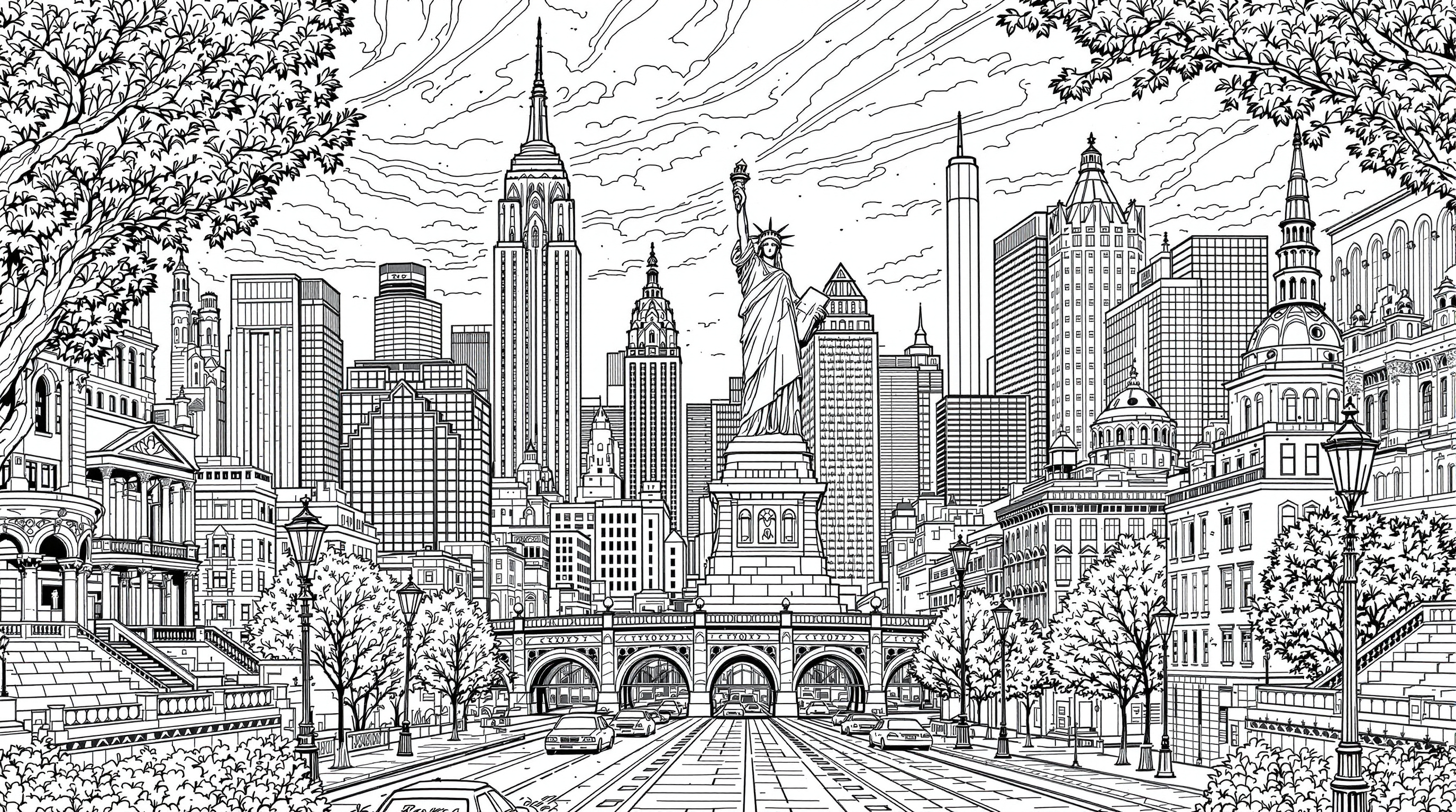 New York City Skyline Coloring Page | Free PDF | Colorazen