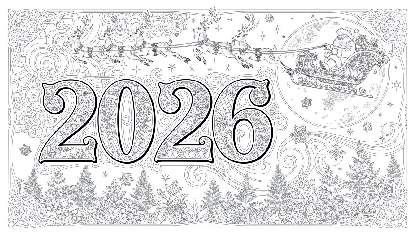 2026 new year santa sleigh coloring page | colorazen
