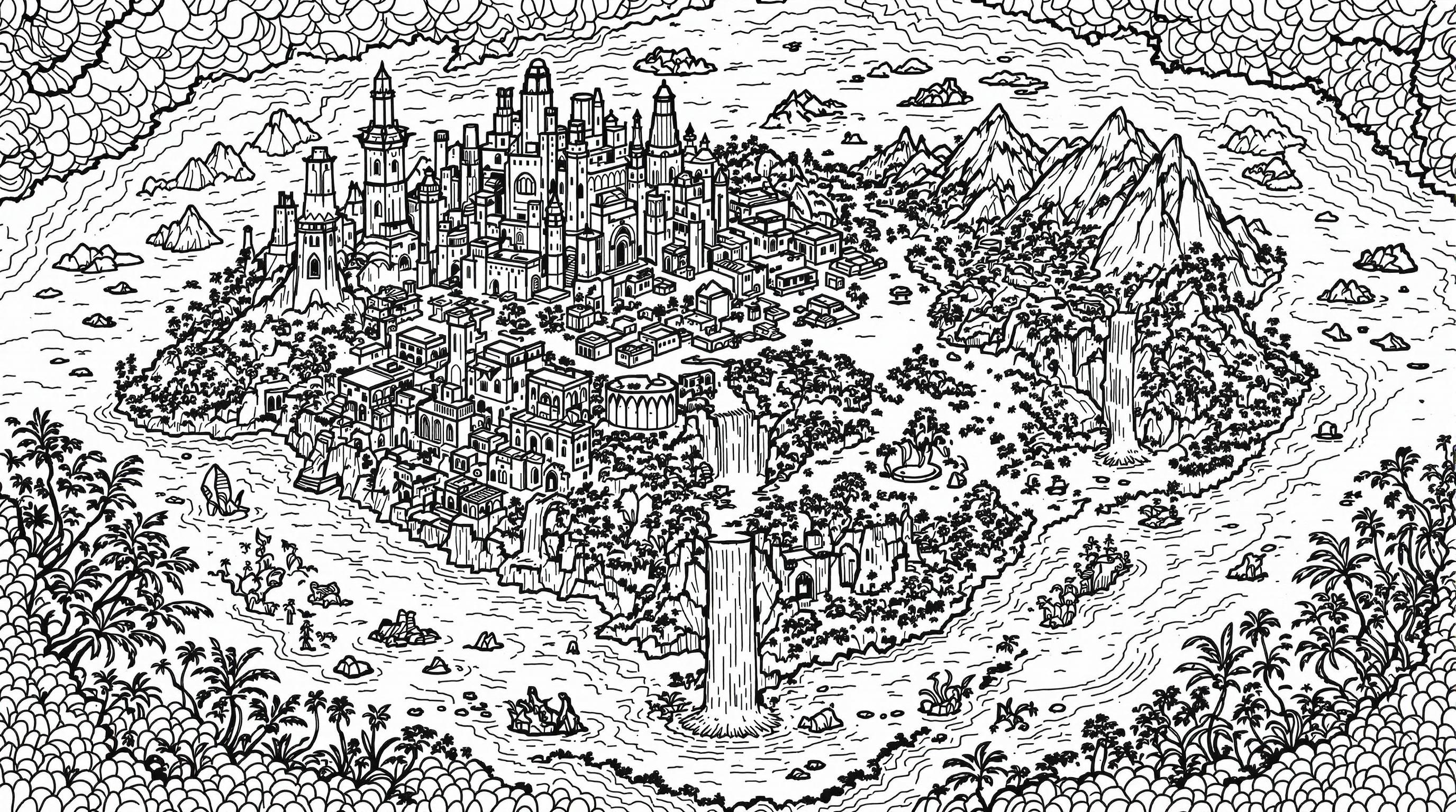 Fantasy Island Map Coloring Page | Free PDF | Colorazen