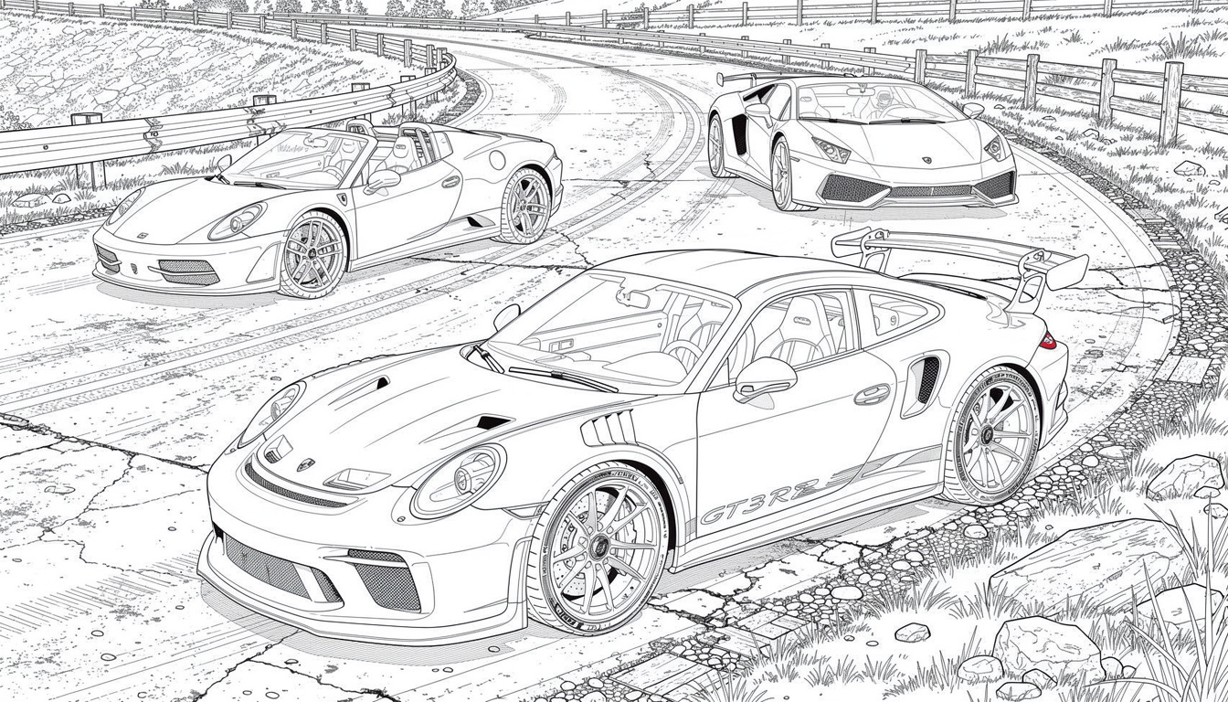 ポルシェGT3 RS & スーパーカー塗り絵 | Colorazen