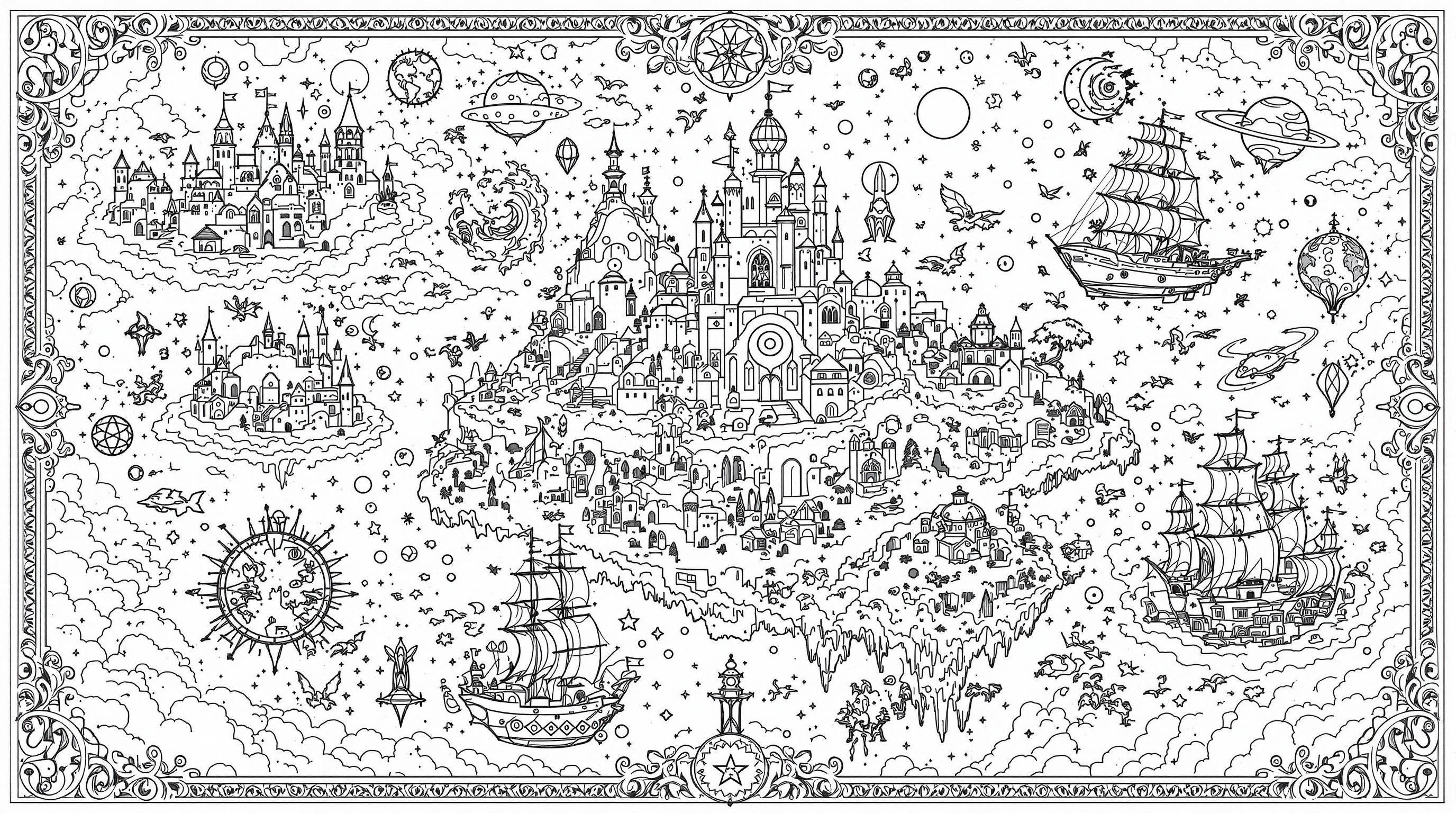 Fantasy Sky Map Coloring Page | Free PDF | Colorazen