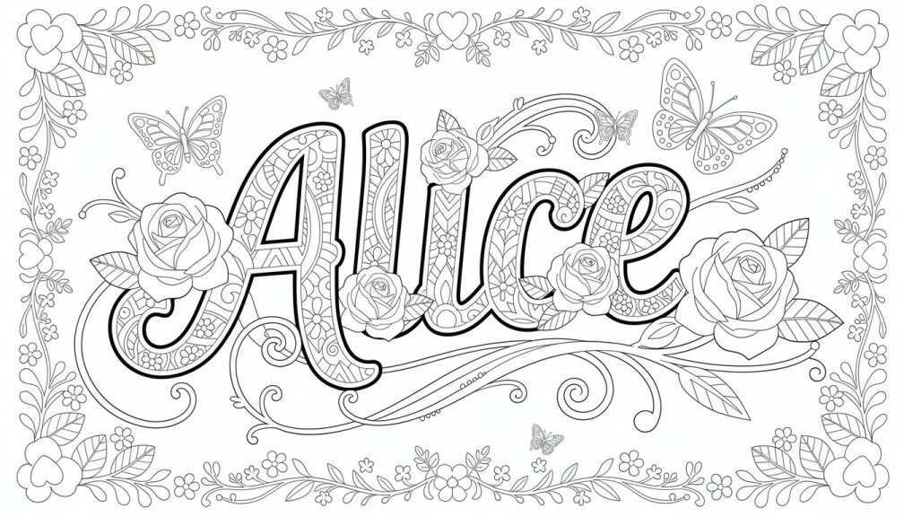 Alice Coloring Page - Free Printable Name Template