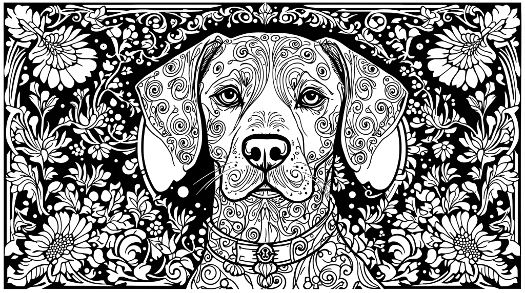 Kunstnerisk Dalmatiner malebog med Art Nouveau mønstre og brandvæsen-elementer til voksne