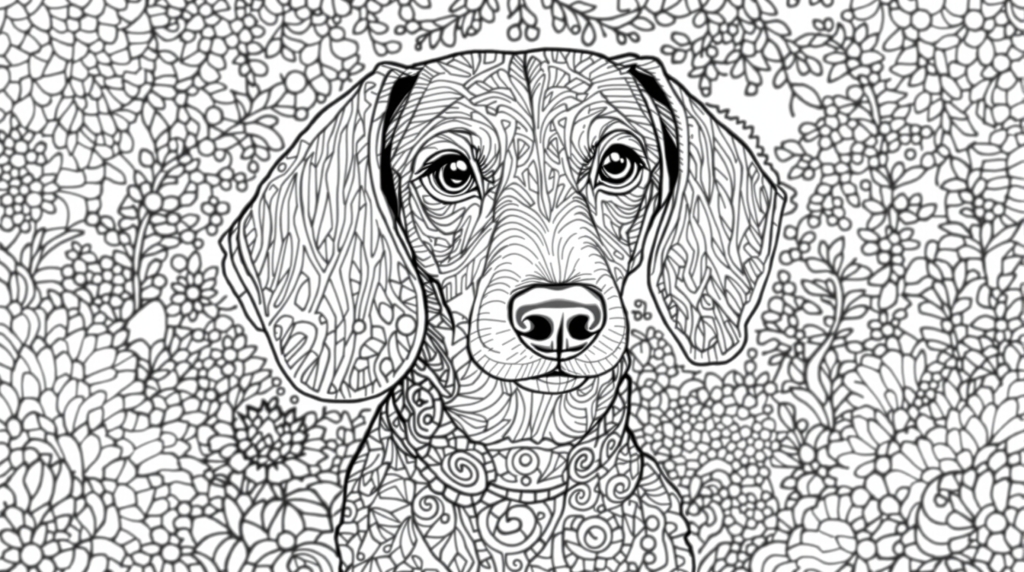 Charmerende gravhund farveside med detaljerede bayerske mønstre og haveelementer til voksne farvelæggere