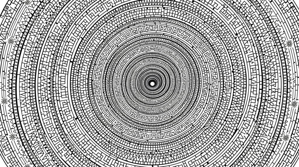 黄金螺旋と神聖幾何学模様の曼荼羅塗り絵 - フィボナッチ数列デザイン