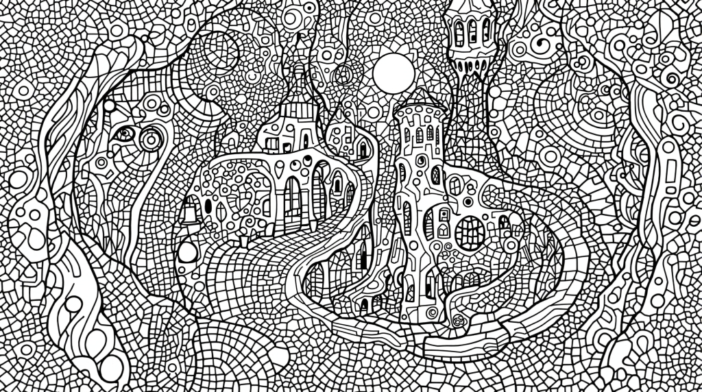 グエル公園の美しいモザイク模様とガウディ建築を楽しむ大人の塗り絵