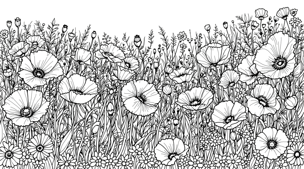 Fortryllende valmue-malebog med detaljerede botaniske mønstre og mandala-inspirerede detaljer