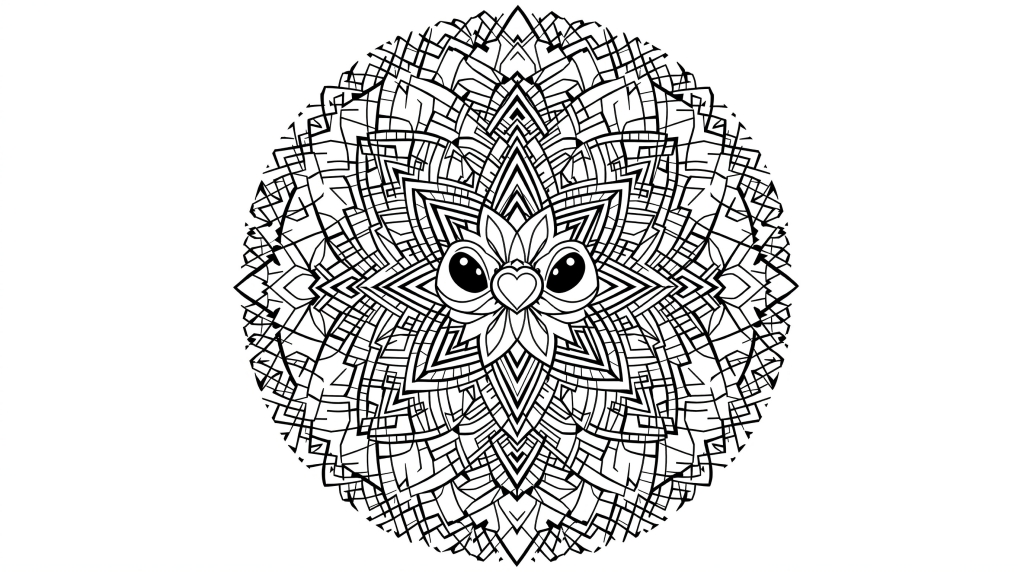 スティッチとエンジェルのマンダラ塗り絵 - ハワイアン柄と神聖幾何学模様が織りなす美しいデザイン