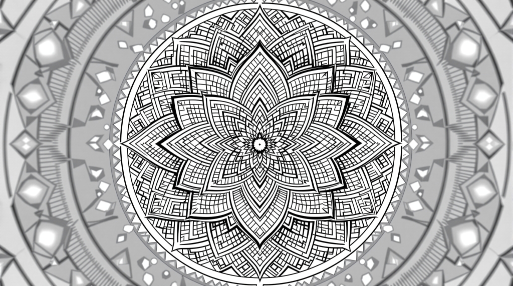 蓮の花マンダラの精密な塗り絵ページ - 水の波紋と幾何学模様で瞑想とマインドフルネスに最適