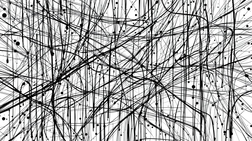 ジャクソン・ポロック風の複雑な抽象画塗り絵 - ペイントの飛沫と流れが織りなすアート