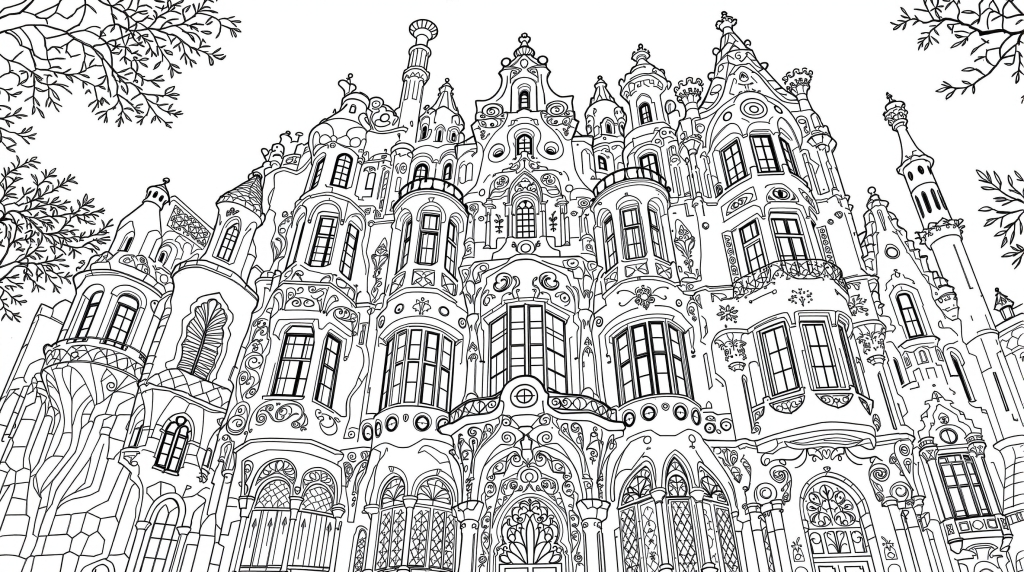 ガウディの傑作カサ・バトリョの塗り絵 - アール・ヌーヴォー様式の美しい曲線と有機的なデザインが楽しめる大人の塗り絵