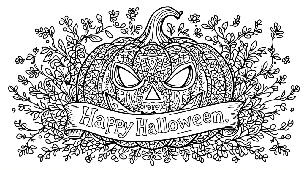 大人の塗り絵 ハロウィンかぼちゃ 曼荼羅模様と植物装飾が美しい精密デザイン
