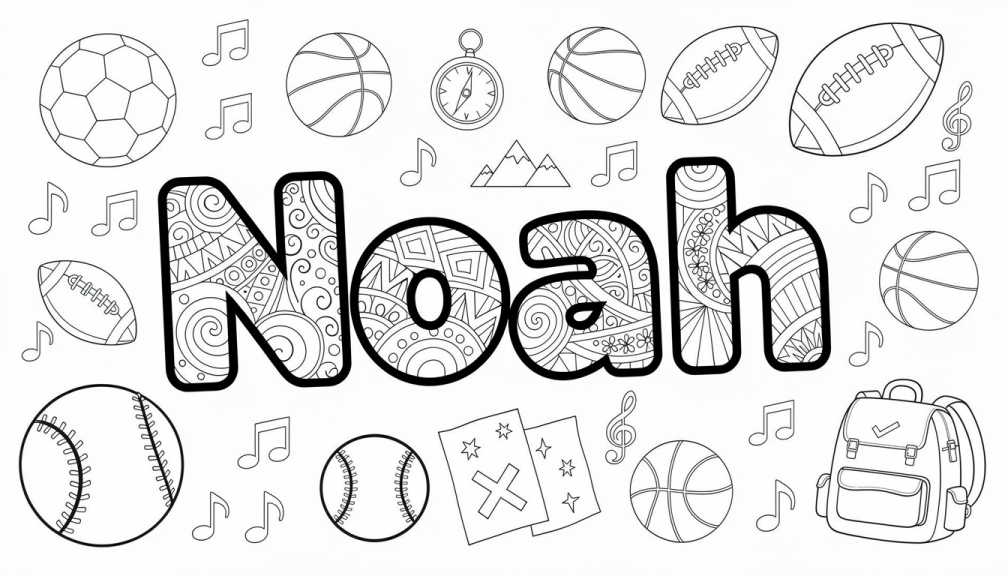 Colorir Noah - Modelo de Nome para Imprimir Grátis