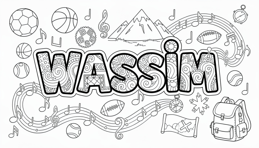 Colorir Wassim - Modelo de Nome para Imprimir Grátis
