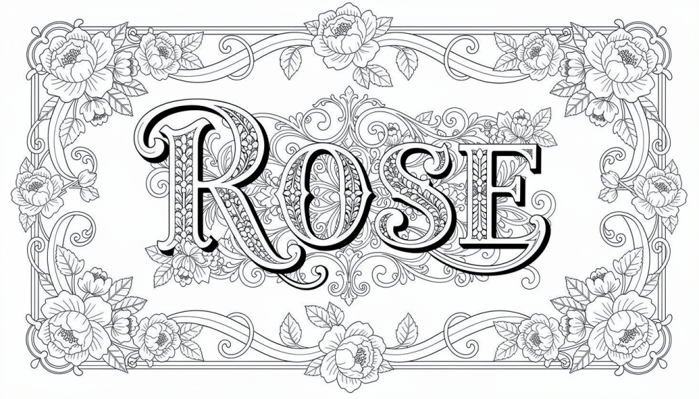 Rose Coloring Page - Free Printable Name Template