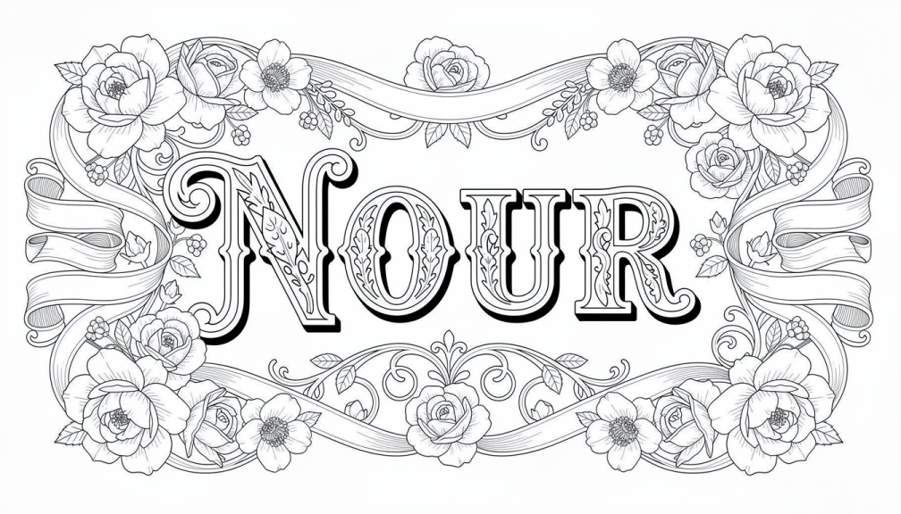 Colorir Nour - Modelo de Nome para Imprimir Grátis