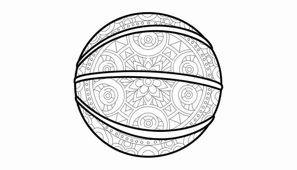 A basketball decorated with simple mandala patterns and geometric designs.