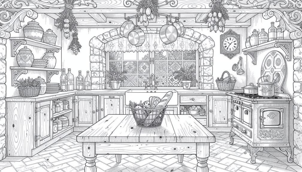 A cozy French country kitchen filled with rustic charm and vintage treasures.