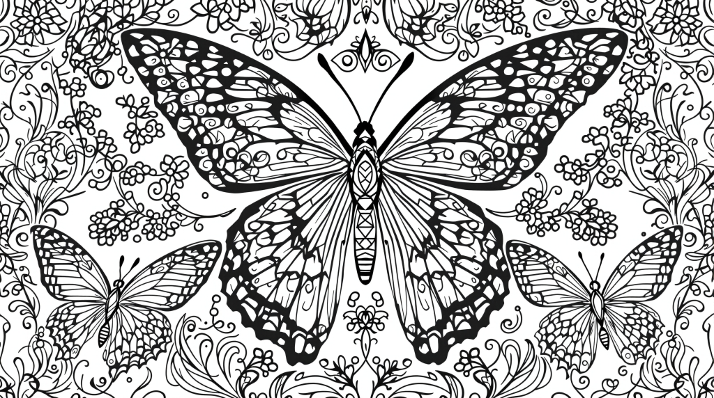 ウィリアム・モリス風アールヌーヴォー様式の蝶々の緻密な塗り絵 - 大人の塗り絵