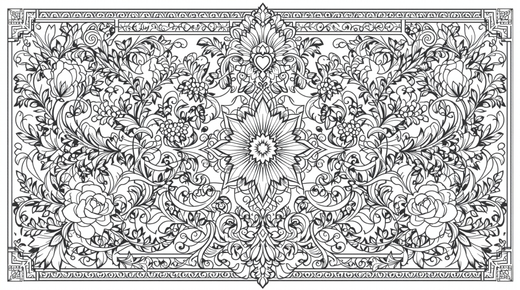 精緻なアルテ・ポーヴェラ家具装飾の塗り絵 - 左右対称の花柄デザインが美しいイタリア素朴民芸様式