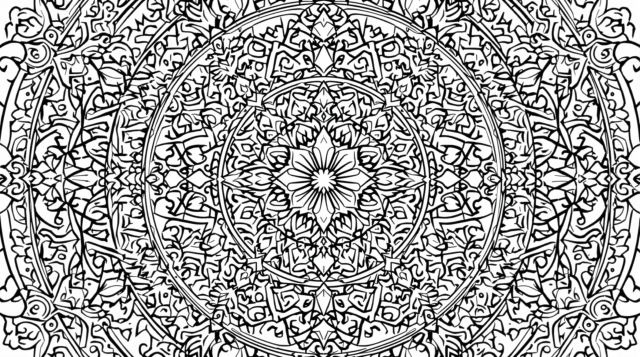 Sofistikerad mandala-målarbild med tuppar, frygiska mössor och fleur-de-lis i fransk barockdesign