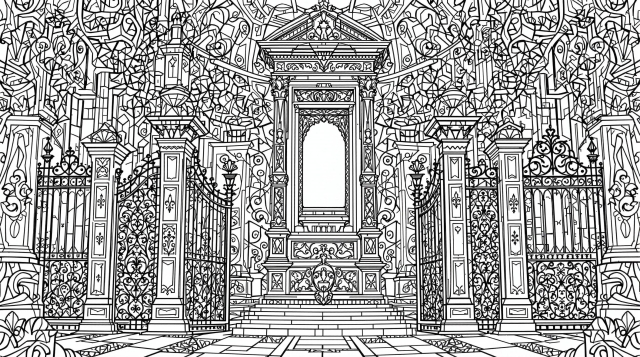 バロック建築とフランス革命のシンボルが融合したギロチンの大人の塗り絵