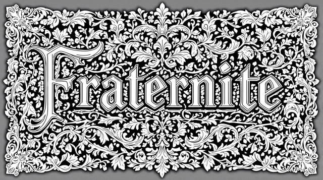 Dekorativ fransk malebogside med 'Fraternité' i barok typografi med blomstermotiver