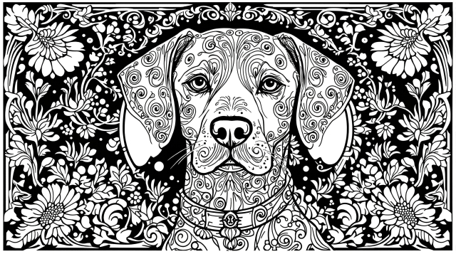 Kunstnerisk Dalmatiner malebog med Art Nouveau mønstre og brandvæsen-elementer til voksne