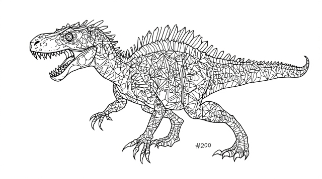 En detaljerad målarbok för vuxna med en Velociraptor som uppvisar intrikata fjädermönster och precisa anatomiska detaljer