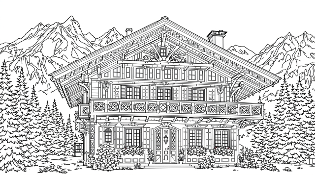 伝統的な家屋のぬりえ