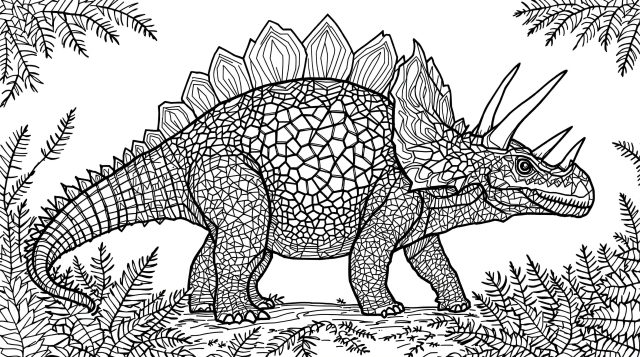 Detaljerad målarbok för vuxna med Ankylosaurus - intrinsiskt mönstrade pansar och förhistoriska detaljer