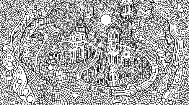 グエル公園の美しいモザイク模様とガウディ建築を楽しむ大人の塗り絵