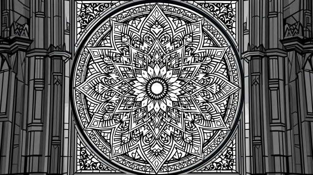 ゴシック大聖堂のバラ窓モチーフ 精密な幾何学模様が美しい大人の塗り絵