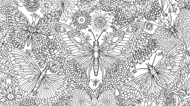 緻密な蝶と昆虫のコレクション - 幾何学模様と繊細な羽のデザインが美しい大人の塗り絵