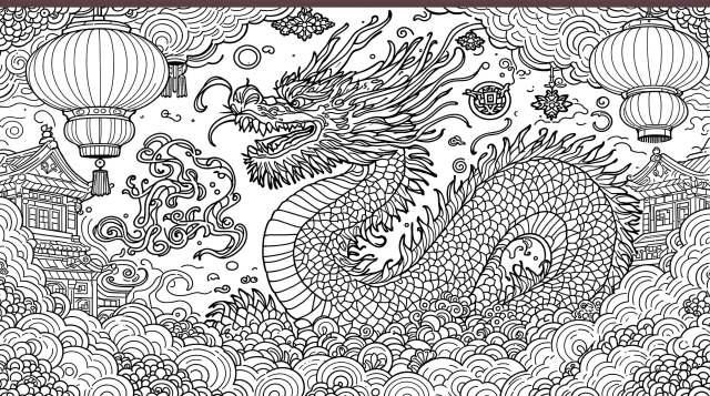 春節（旧正月）のぬりえ