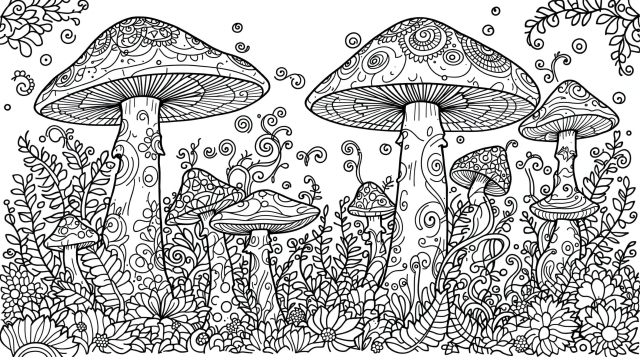 きのこ・菌類のぬりえ