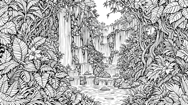 トロピカルな風景のぬりえ