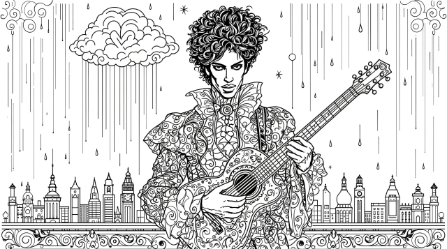 ヴィクトリア朝の音楽家の塗り絵 - 華麗な衣装と建築装飾が美しい大人向けの緻密なデザイン