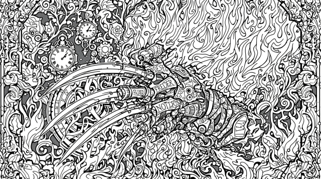 フレディ・クルーガーのかぎ爪グローブ塗り絵 - ホラーテーマの緻密な大人の塗り絵、悪夢のような幻想的なデザイン
