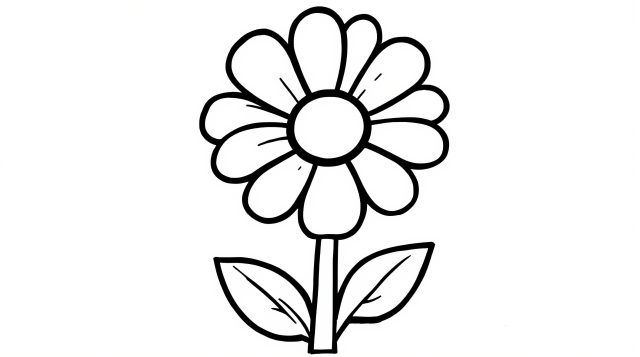 En glad prästkrage färgläggningssida med tjocka svarta konturer och symmetriska kronblad perfekt för nybörjare.