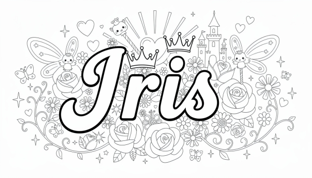 Iris Coloring Page - Free Printable Name Template