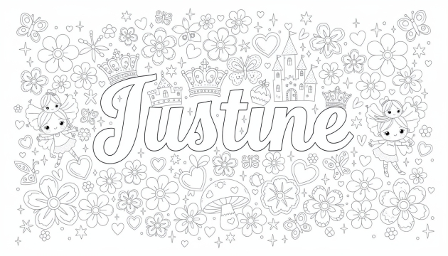 Justine Coloring Page - Free Printable Name Template